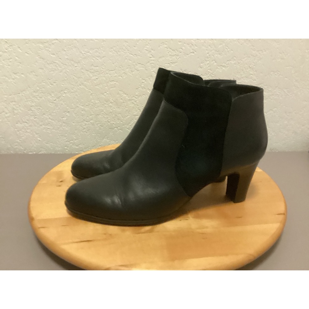 Abeo Jackie Ankle Booties Womens 10 N Black Leather Suede‎ Side Zip Block Heel